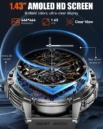 Military Smart Watches for Men with Bluetooth Call, 1.43" AMOLED Waterproof Smartwatch with Flashlight, 111 Sport Modes, 530mAh Heart Rate/SpO2/Sleep Monitor Fitness Tracker for Android iOS - Image 4