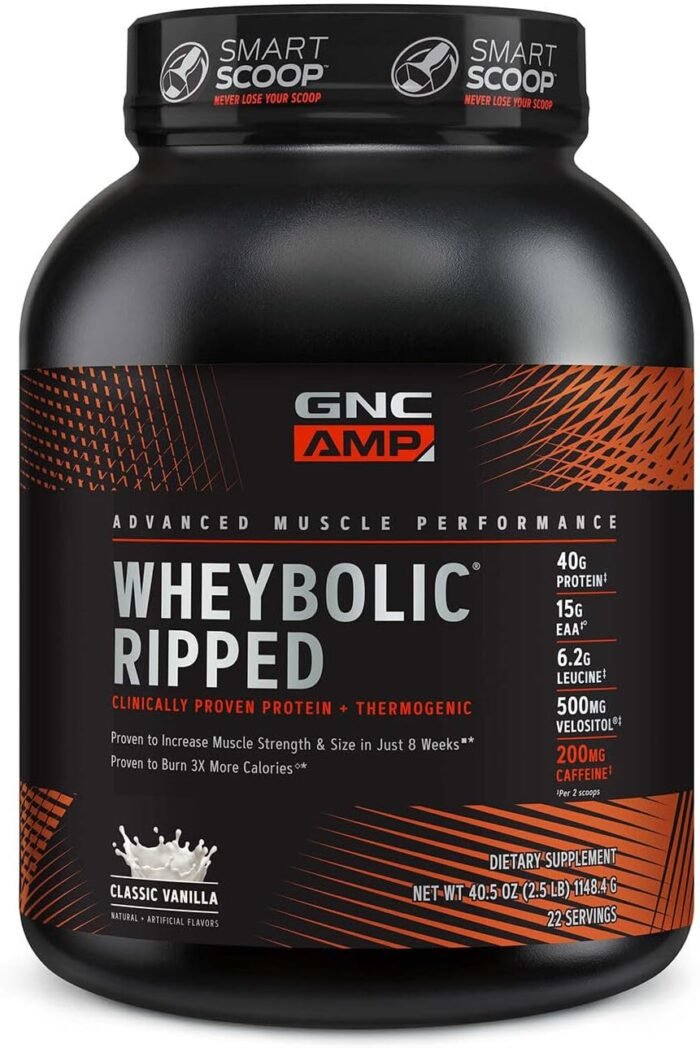 GNC AMP Wheybolic Ripped Protein Powder & Thermogenic Protein Supplement, Muscle Strength & Size, Energy & Endurance, 40g Protein, 6.2g Leucine, 15g EAA, Caffeine, Classic Vanilla, 22 Servings - Image 2