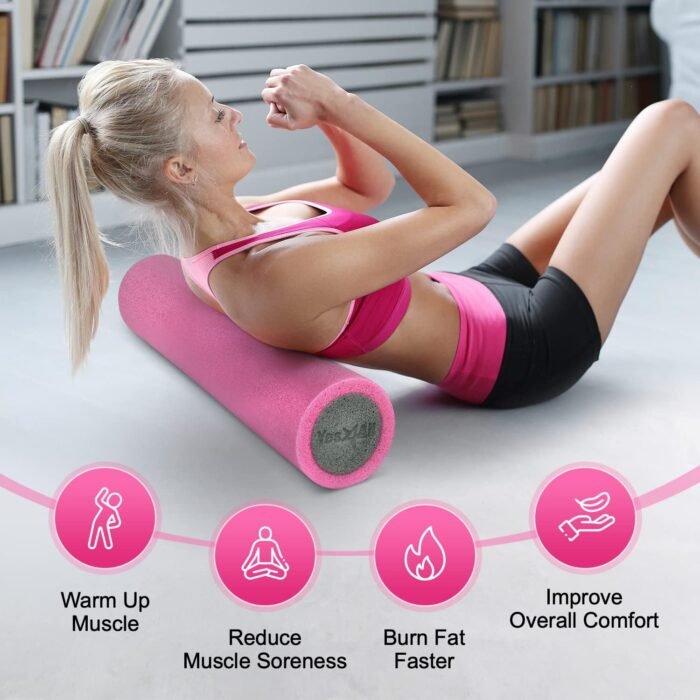 Yes4All Medium Firm PE Foam Roller 12, 18, 24, 36 inch - Premium Two-Layer PE for Back Pain Relief, Deep Tissue, Legs Massage, Physical Therapy, Muscle Recovery and Exercises - Image 6