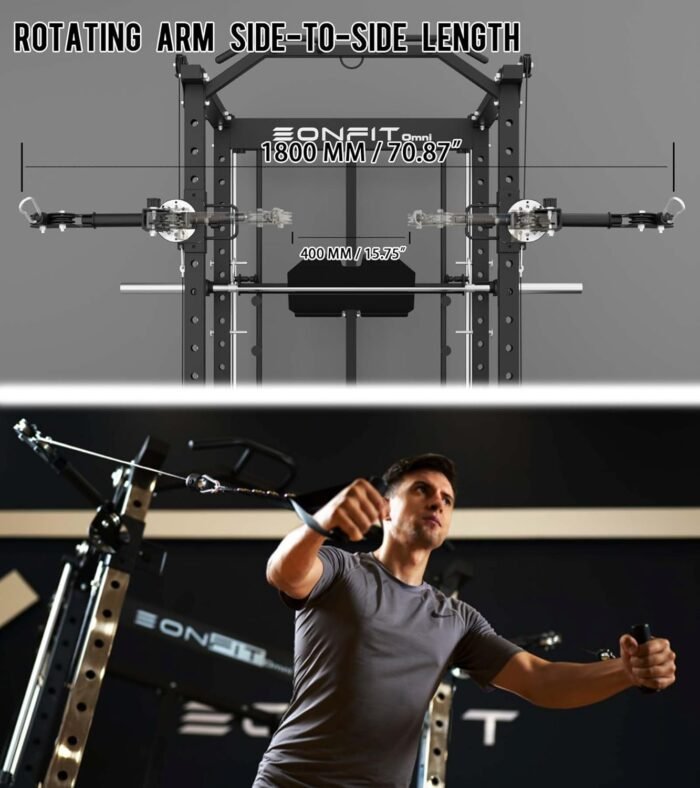 Eonfit E5 Smith Machine with Vertical Leg Press, Power Cage Squat Rack with LAT-Pull Down Cable Crossover Rotating Arms System Home Gym Equipment All in One - Image 6