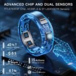 Smart Ring with Display Screen Health Tracker and Touch Button, Bluetooth Connection Health Monitor Tracks Heart Rate/Blood Oxygen/Sleep/Sports Activities, IP68 Waterproof (Silver, 9#) - Image 5