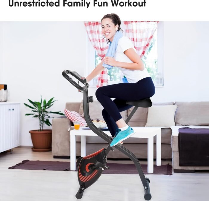 Exercise Bike 3 IN 1 Stationary Bike Folding Exercise Bike with 8-Level Adjustable Resistance Comfortable Seat Cushion LCD Monitor 265 lbs Weight Capacity for Home Gym Workout - Image 3