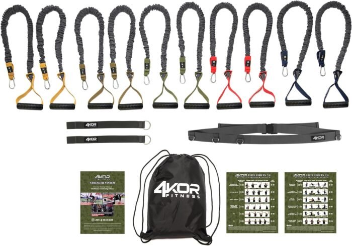 4KOR Cross Anchor Shoulder Performance Training System. Resistance Cords with Handles and Dynamic Workout Guide. Exercise Bands with Nylon Sleeves, Rubber Grips, and Carry Bag for Rehab and Strength - Image 2