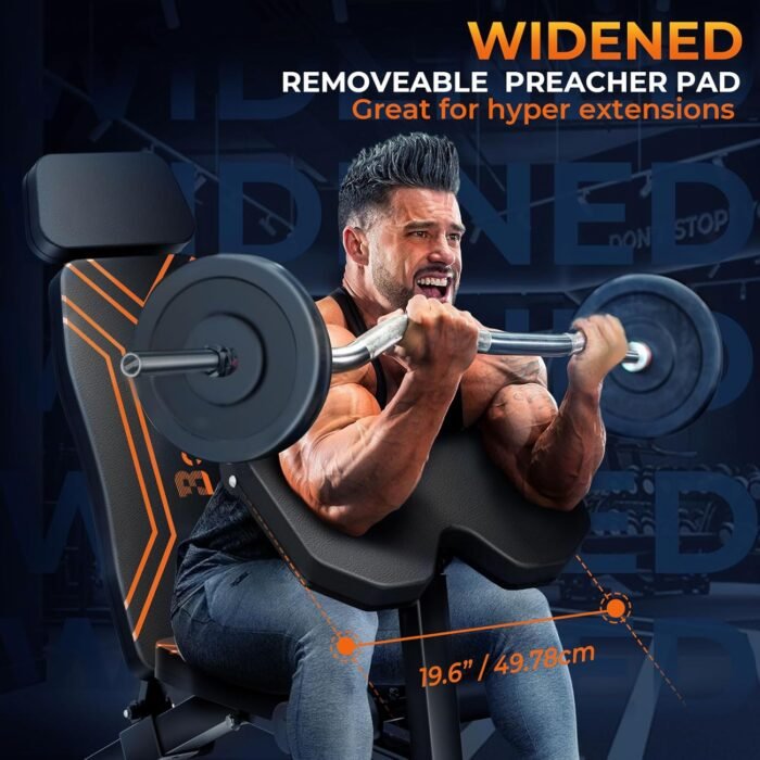900LBS Adjustable Weight Bench, Multi-Functional Workout Bench Press with Preacher Curl Pad for Home Gym Exercise, Roman Chair Ab for Hyper Back Extension, Flat Incline Decline Bench for Full Body - Image 4