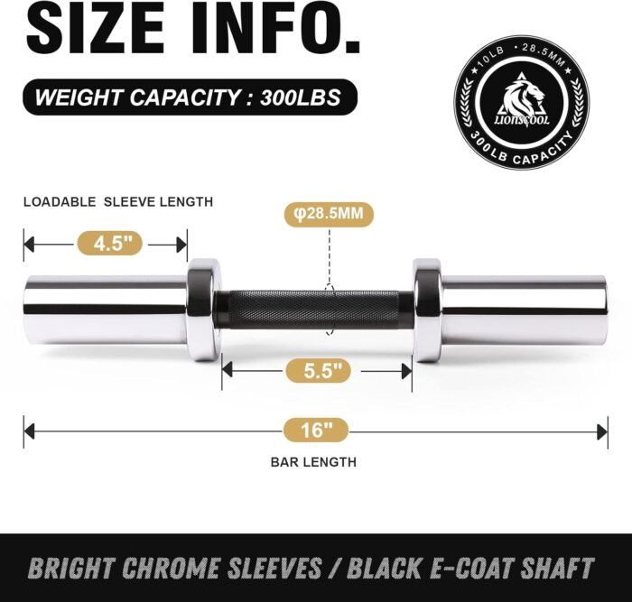 LIONSCOOL 16"/20” Loadable Dumbbells Pairs in Commercial Grade, Heavy Duty Olympic Dumbbell Bar/Handle for Strength Training, Compatible with 2’’ Standard Plates - Image 4