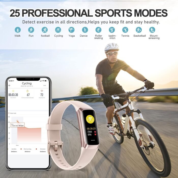 Fitness Tracker with 24/7 Heart Rate, Blood Oxygen Blood Pressure Sleep Monitor, Activity Trackers 5 ATM Waterproof,Step Calorie Counter Pedometer Health Smart Watch for Women Men Pink - Image 6