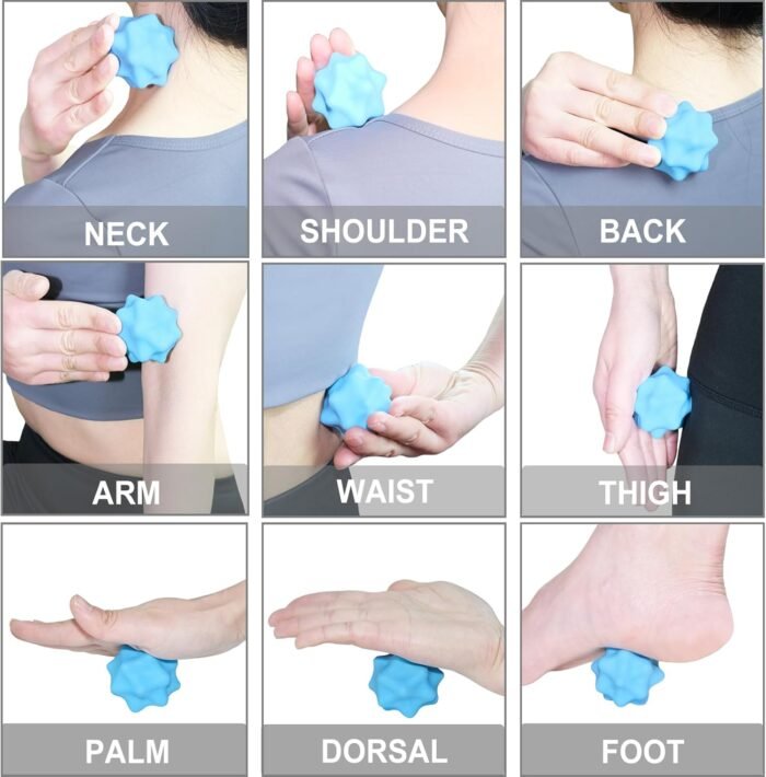 Small Massage Ball. Solid Spiky Bumpy Massage Balls for Deep Tissue Trigger Point Myofascial Release. Massager Tool for Foot Plantar Fasciitis Muscle Knot Pain Relief Yoga Fitness. 2.2×2.1 in (Blue) - Image 5