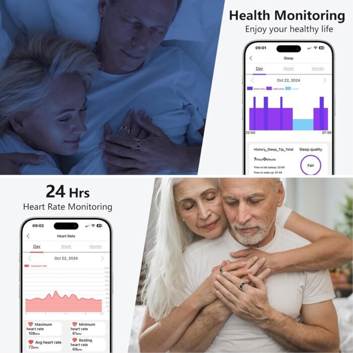Thin Smart Ring for Fitness & Health Tracking -Heart Rate/Blood Oxygen Monitor, 5ATM Waterproof, Sleep Analysis, Pedometer -No APP Subscription Compatible with Smartphone (Black, 7) - Image 5