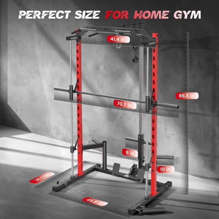 All in One Smith Machine with LAT-Pull Down, Multi-Functional Smith Machine, Power Cage with Cable Crossover, Squat Rack with Landmine, Barbell Bar, Plate Storage Pegs and More Training Attachment - Image 9