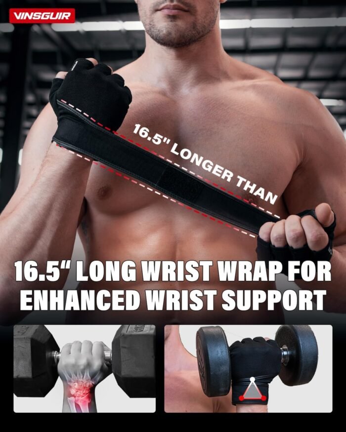 VINSGUIR Weight Lifting Gloves with Wrist Support for Men and Women - Gym, Training, Cycling, Pull-ups, Rowing, Climbing - Image 3