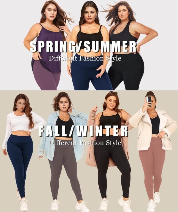 LALAGEN Plus Size Leggings for Women with Pockets-High Waisted 7/8 Leggings Tummy Control Workout Gym Yoga Pants - Image 7