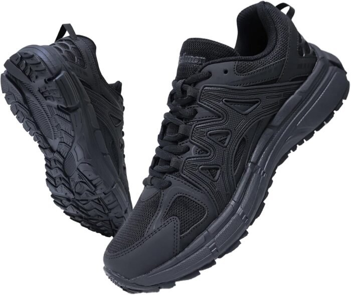 Women's Walking Sneakers-Comfortable Breathable All Black Narrow Toe Casual Joggers-Non Slip Athletic Gym Workout-Outdoor Cushioning Hiking Shoes - Image 2