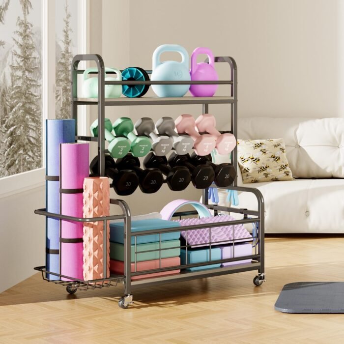 Homeiju 450LBS Dumbbell Rack,Weight Rack for Dumbbells,Weight Rack for Home Gym,Home Gym Storage for Strength Training Dumbbell Racks Stand with Wheels&Hooks - Image 9