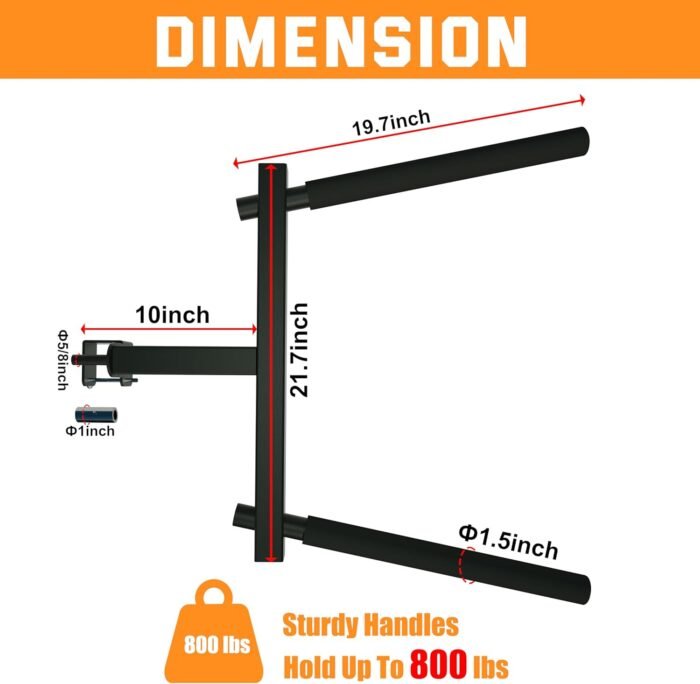 Upgraded-Dip Bar Attachment for 2"x2" Squat Rack, Heavy Duty Power Rack Attachment with 5/8" or 1" Hole, Weight Rack Accessories for Strength Training, Chest, Triceps & Shoulder Workouts, Support 800 LBS - Image 7