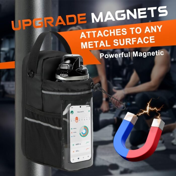 Magnetic Gym Bag for Men and Women, Magnetic Water Bottle Holder with Touch-screenable Clear Phone Pocket, Portable Sling Gym Bags, Crossbody Pouch for Gym Sports Travel Workout Bag, Gym Accessories - Image 4