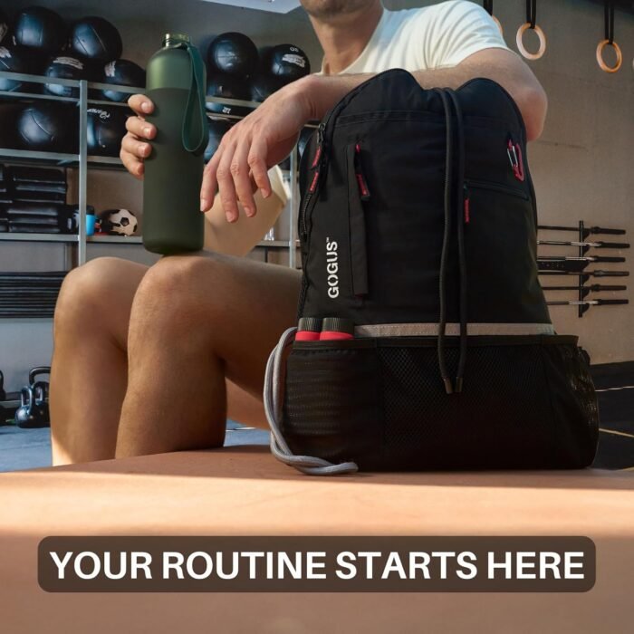 Light Gym Drawstring Backpack with Dual Water Bottle Pockets – 18L Eco-Friendly, Water-Resistant Hybrid Bag with Mesh Compartment & Reflective Details for Men & Women - Image 7