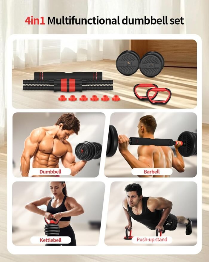 Adjustable Dumbbells,20/30/40/60/80lbs Free Weight Set with Connector, 4 in1 Dumbbells Set Used as Barbell/Kettlebells/Push up Stand, Fitness Workout Equipment for Home Gym for Youth,Women/Men - Image 3