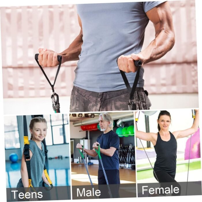 Garneck 4pcs Resistance Band Handles Plastic D Ring Exercise Strap Foam Handle Band Fitness Equipment for Home Gym Overhead Strength Training Stretching Black - Image 9