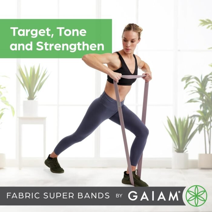 Gaiam Fabric Resistance Bands (3-Pack), Rubber & Polyester Loop Exercise Bands for Squats, Pull-Ups, Physical Therapy & Strength Training, for Yoga, Pilates, Gym or Home Workout - Image 4