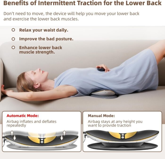 Electric Lumbar Traction Device, Multifunctional Back Traction Device with Dynamic Airbag Traction, 20-Level Electrotherapy, 3-Level Vibration Massage and Thermal Therapy from 113 to 131℉ - Image 5