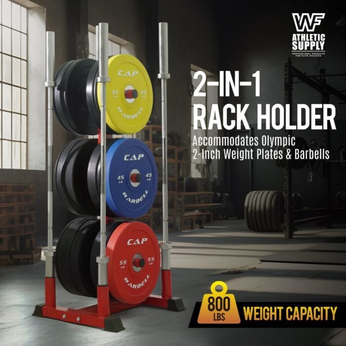 CAPHAUS Olympic Weight Plate Rack for Bumper Plate Storage, w/Barbell Holders and Plate Pegs, Heavy-Duty Olympic Weight Tree for Home Gym, 2 Inch Weight Plate Holder Capable of Holding Up to 800LB - Image 3