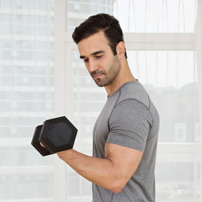 JFIT Rubber Hex Dumbbells - 8 Size Options - Hex Shaped Heads Prevent Rolling and Injury - Ergonomic Hand Weights for Exercise, Muscle, Strength and Weight Training - Image 7