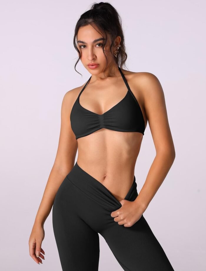 ABOCIW Workout Sets for Women 2 Piece Seamless Halter Sports Bra Scrunch Butt High Waist Leggings Gym Yoga Outfits - Image 6