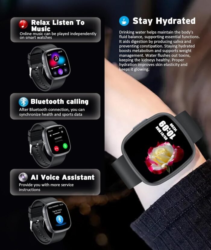 Advanced Health & Fitness Smartwatch,1.72'' HD Touchscreen,Men's Women's Smartwatch,100+ Exercise Modes,24/7 Heart Rate,Blood Oxygen,Stress,Sleep Tracking,Waterproof Fitness Tracker (Black) - Image 7