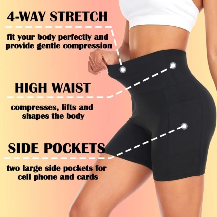 FULLSOFT 4 Pack Biker Shorts for Women with Pockets – 5" High Waisted Tummy Control Workout Yoga Running Gym Tennis Shorts - Image 6