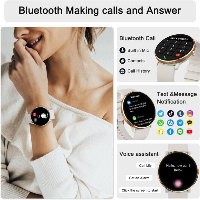 Smart Watch for Women Fitness tracker: Make/Answer Call Smart Watches for Women Waterproof Digital Mens watches Running Smartwatch Android Phone iPhone Samsung Compatible Heart Rate Monitor Step - Image 3