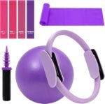 Pilates Ring Fitness Circles Set, High Resistance Yoga Ring Pilates Equipment Set for Women Includes Pilates Ring, 9 Inch Small Exercise Ball, 5 Resistance Bands at Home Pilates Workout Set - Image 2