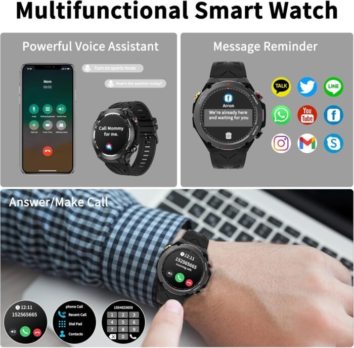 Military Smart Watch with GPS, Pressure/Altitude/Compass, Rugged Smartwatch for Men with 650mAh Extra-Large Battery, Answer/Make Call, 100+ Sports Mode, Metal Body Fitness Tracker for Android iOS - Image 7