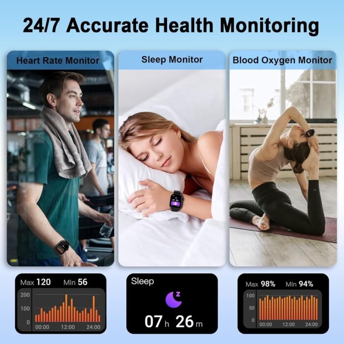 Smart Watch(Answer/Make Call), 1.96" HD Smartwatch for Men Women, 2025 New Fitness Watch with 100+ Sport Modes, Heart Rate/Sleep/SpO2/Calories Monitor, IP68 Waterproof Activity Tracker for Android iOS - Image 6