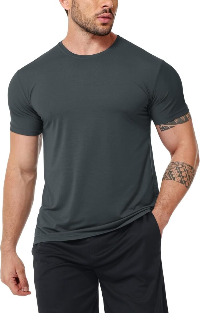 Mens Shirts 3 Pack Dry Fit Tech Moisture Wicking Performance Quick Dry Elastic Athletic Crew Short Sleeve T Shirts - Image 8