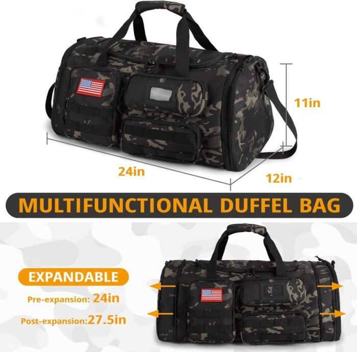 Expandable Gym Bag For Men,Tactical Large 3 in 1 Sports Duffle Bag With Shoes Compartment,Water Resistant Sports Gym Tote Bags Multi-functional Weekend Travel Backpack Overnight Bag - Image 8