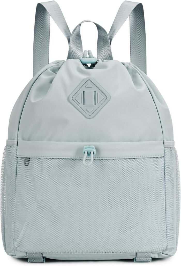 WANDF Drawstring Backpack for Women, Lightweight Gym Bag with Yoga Mat Strap, Water-Resistant String Backpack with Mesh Pocket (Grey, Patent Pending) - Image 2