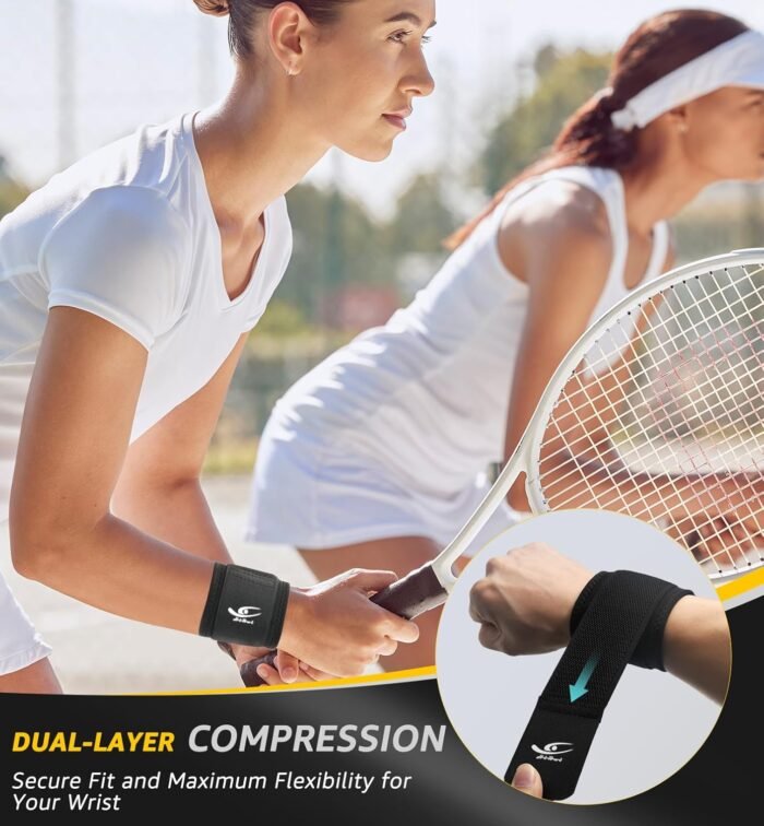 HiRui 2 PACK Wrist Compression Strap and Wrist Brace Sport Wrist Support for Fitness, Weightlifting, Tendonitis, Carpal Tunnel Arthritis, Pain Relief-Wear Anywhere-Unisex,Adjustable - Image 4