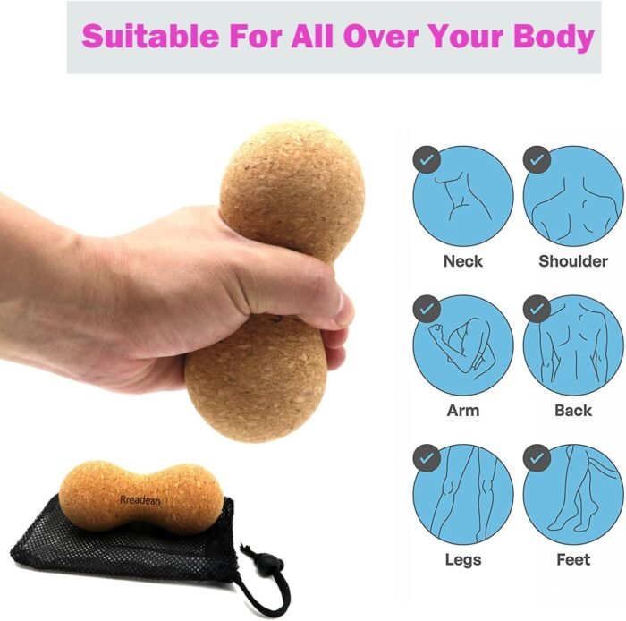 Cork Peanut Massage Ball, Lacrosse Ball Peanut Roller Massage for Rigger Point Therapy, Relax Muscles,Back Pain, Yoga & Posture Improvement - Image 3