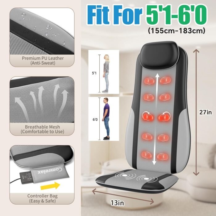 Shiatsu Back Massager with Heat, Massager Chair Pad for Pain Relief Deep Tissue with Smart Timer, Kneading Seat Cushion Vibration for Office, Home, and Travel Use - Image 7