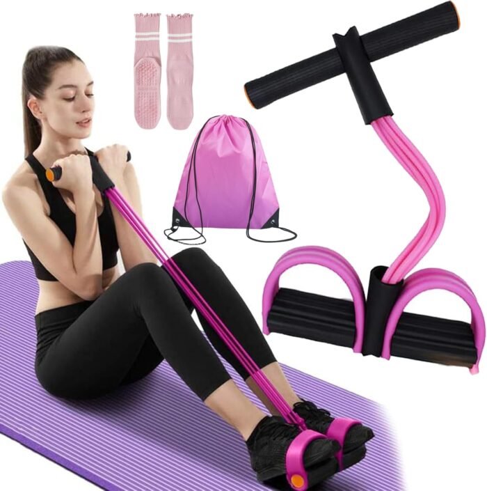 21 Fitness Resistance Bands-6 Tube Pedal Ankle Puller,Pedal Resistance Band with Handle, Tube Pedal Ankle Puller,Train Thighs, Arms, Buttocks and Waist Slimming,Natural Material for Women Men - Image 2