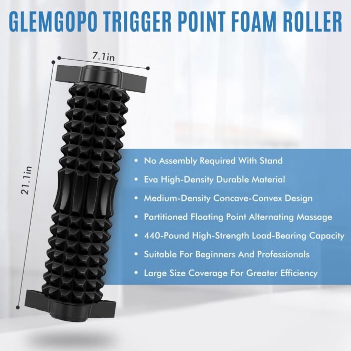 Trigger Point Foam Roller with Stand, 18 Inch Medium Density Foam Roller Long Yoga Roller Foam Exercise Roller for Physical Therapy, Muscles Deep Tissue, Pilates, Back Pain and Muscle Recovery (Black) - Image 3