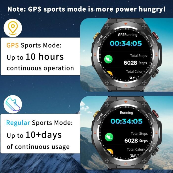 Military Smart Watch with GPS, Pressure/Altitude/Compass, Rugged Smartwatch for Men with 650mAh Extra-Large Battery, Answer/Make Call, 100+ Sports Mode, Metal Body Fitness Tracker for Android iOS - Image 4