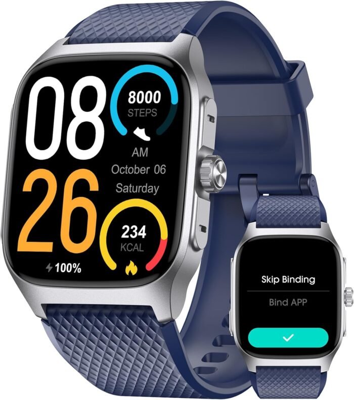 Smart Watch for Men No App/Phone Required, 1.85'' AMOLED Metal Watch with 14 Days Battery, Sleep Tracker,Step Counter, Swimming Waterproof, Make/Answer Calls,Fitness Tracker for Android iOS - Image 2