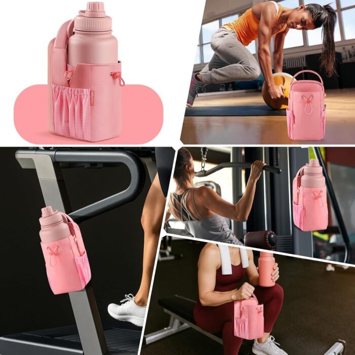 Magnetic Gym Sling Bag with Bottle holder for Men or Women |24 32 40 oz or diameter 3.9" Bottle holder| 6 pound magnetic force | Waterproof zipper | Airtag holder | Key chain (pink) - Image 10