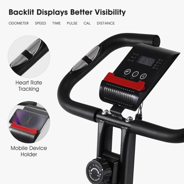 Exercise Bike 3 IN 1 Stationary Bike Folding Exercise Bike with 8-Level Adjustable Resistance Comfortable Seat Cushion LCD Monitor 265 lbs Weight Capacity for Home Gym Workout - Image 5