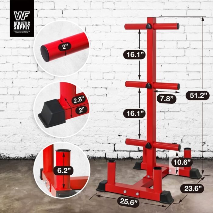 CAPHAUS Olympic Weight Plate Rack for Bumper Plate Storage, w/Barbell Holders and Plate Pegs, Heavy-Duty Olympic Weight Tree for Home Gym, 2 Inch Weight Plate Holder Capable of Holding Up to 800LB - Image 4