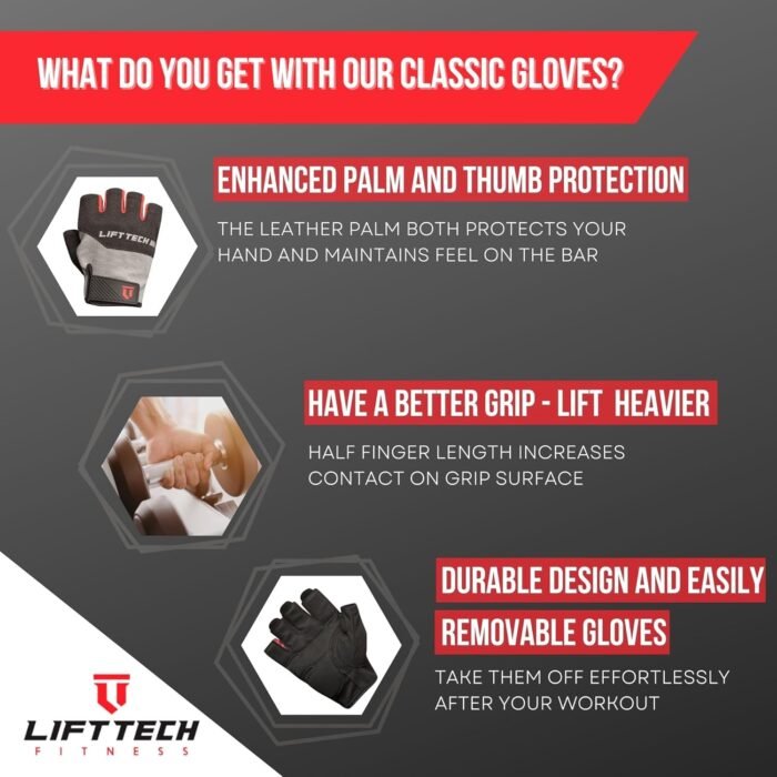 Lift Tech Men's Classic Exercise Gloves - Workout Gloves for Men Into Weights, Strength Training, Powerlifting - Fitness Gloves for Men - Gray,XL - Image 4