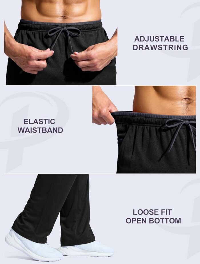 Pudolla Men's Lightweight Mesh Sweatpants Loose Fit Open Bottom Athletic Workout Gym Pants with Zipper Pockets - Image 6