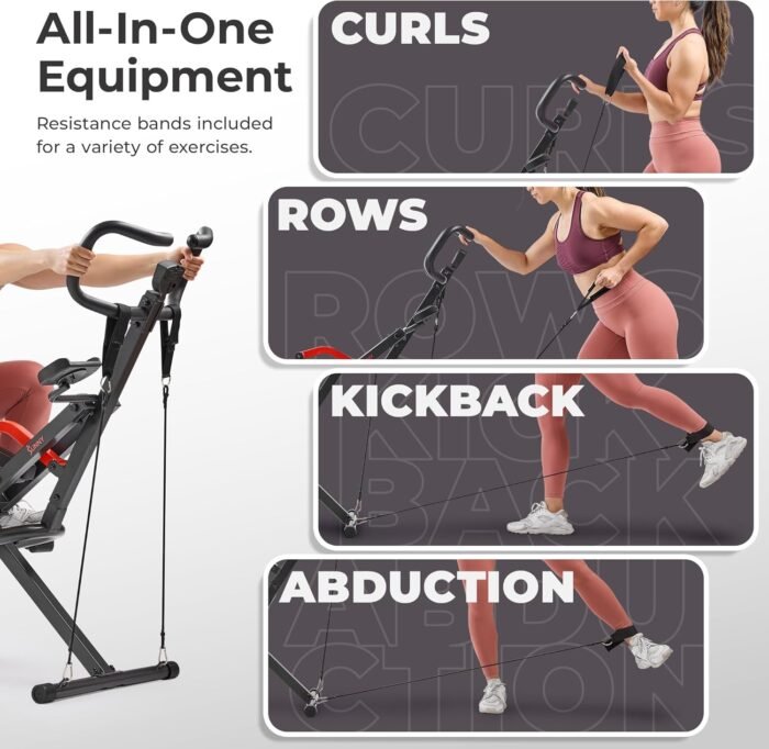 Sunny Health & Fitness Row-N-Ride PRO, Full Body Combo Squat Machine w/Optional Resistance Band, Easy Setup Ab Workout Exercise Equipment for Home, Whole Body Cardio, Optional SunnyFit App Connection - Image 6