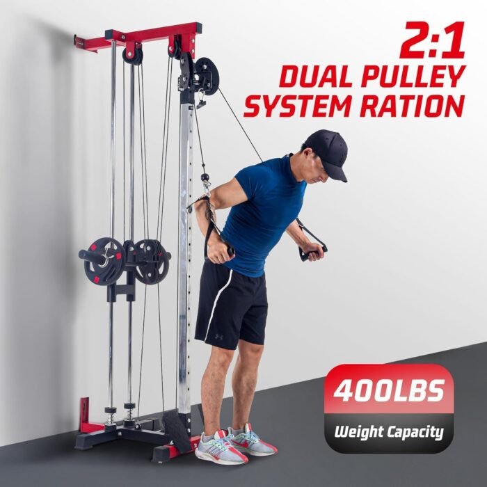 LAT Pull Down Machine - Wall-Mounted Cable Workout Machine 400Lbs Weight Capacity, Dual Pulley System, 20 Height Adjustments, Compact Home Gym Cable Machine for Full Body Workout - Image 4